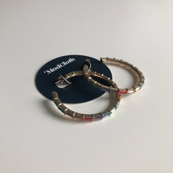 Colorful rhinestone hoop earrings - Picture 1 of 6